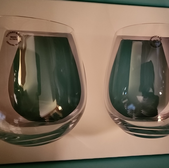 TIFFANY STEMLESS RED WINE GLASSES NIB SET OF 2 - Picture 2 of 6
